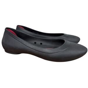 Crocs Lina Iconic Black Slip On Flats Rubber Womens Shoes Comfort Casual sz 7